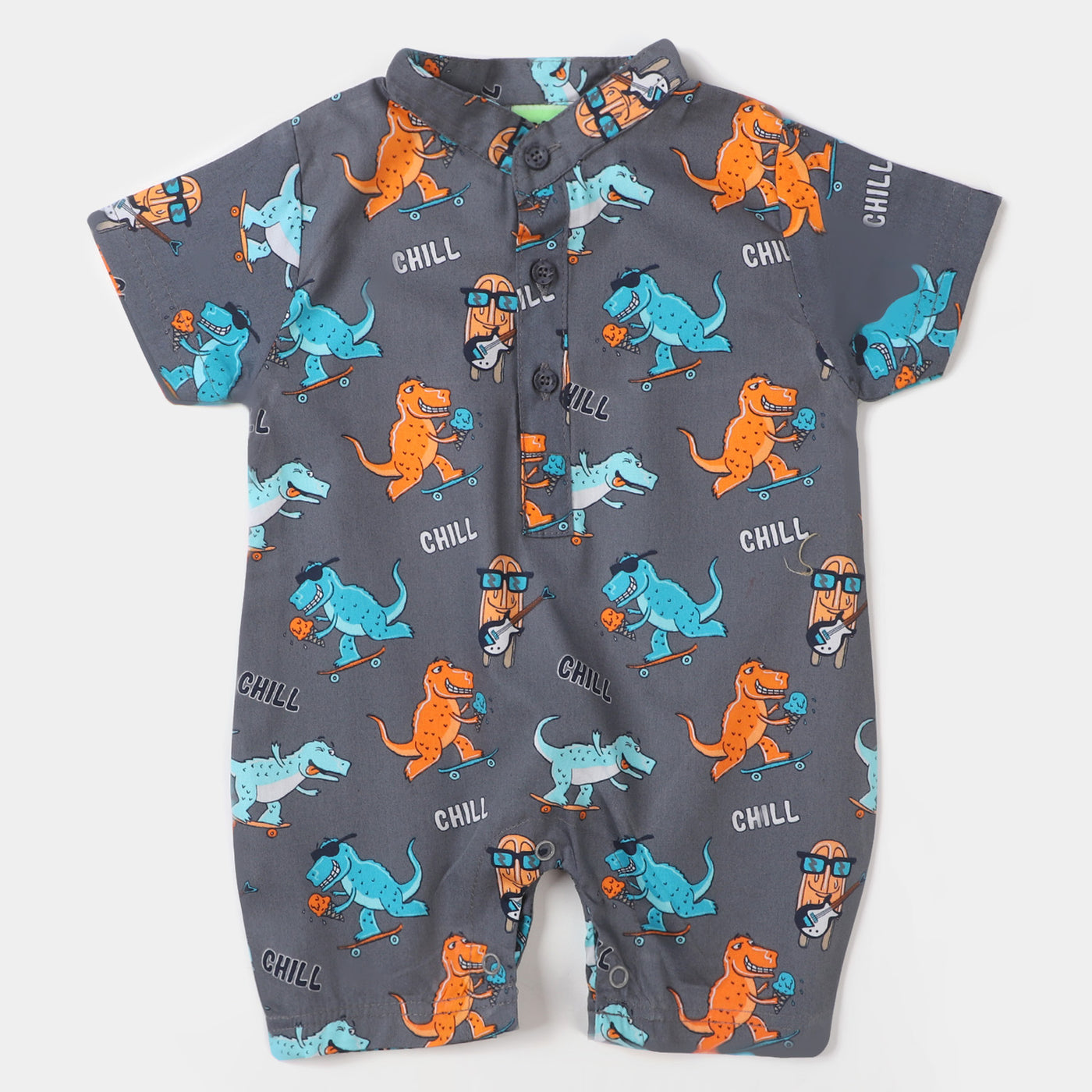 Infant Boys Woven Romper Dino - GREY