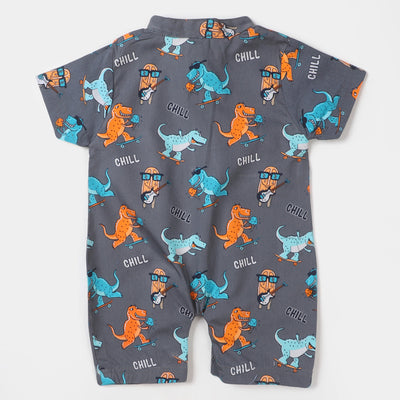 Infant Boys Woven Romper Dino - GREY