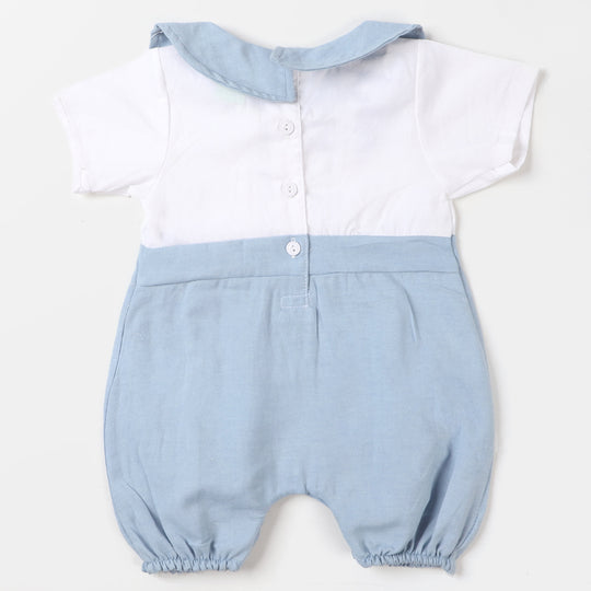 Infant Girls Woven Romper Rounded Collar - White