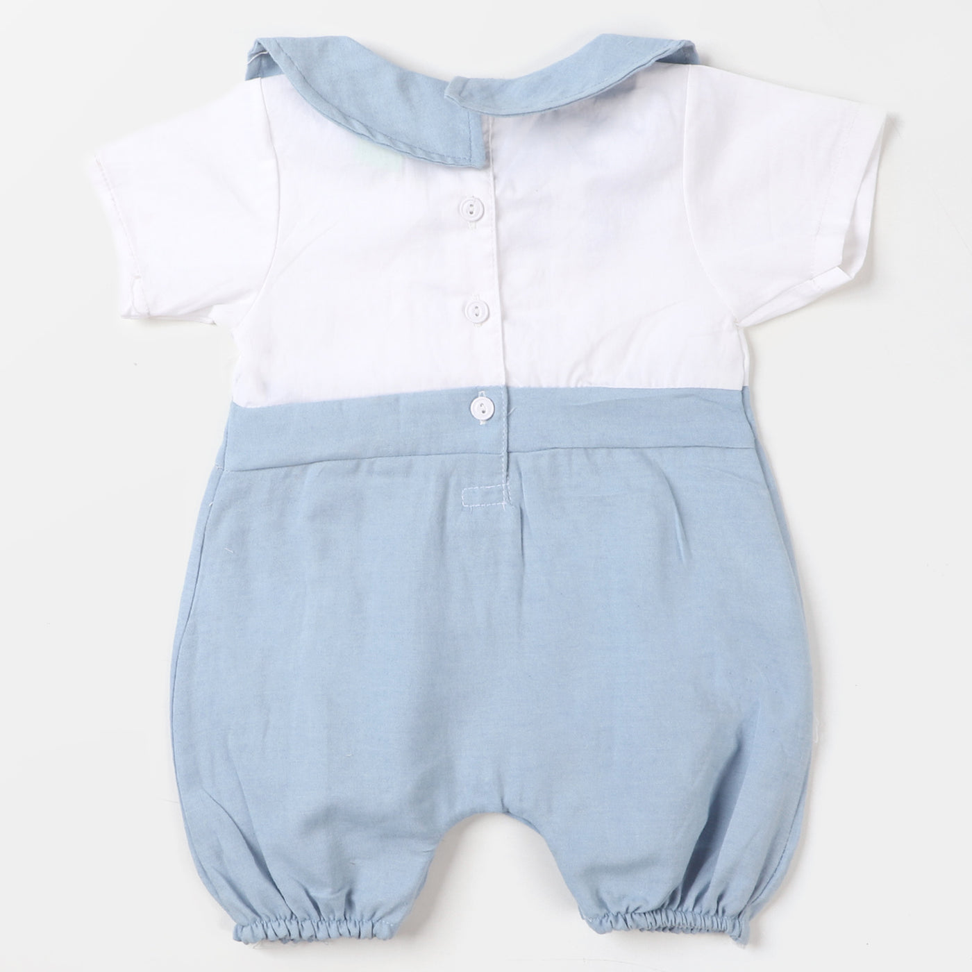 Infant Girls Woven Romper Rounded Collar - White