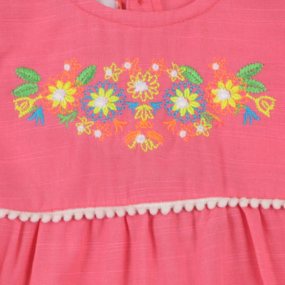 Infant Girls Woven Romper Flower EMB - Pink