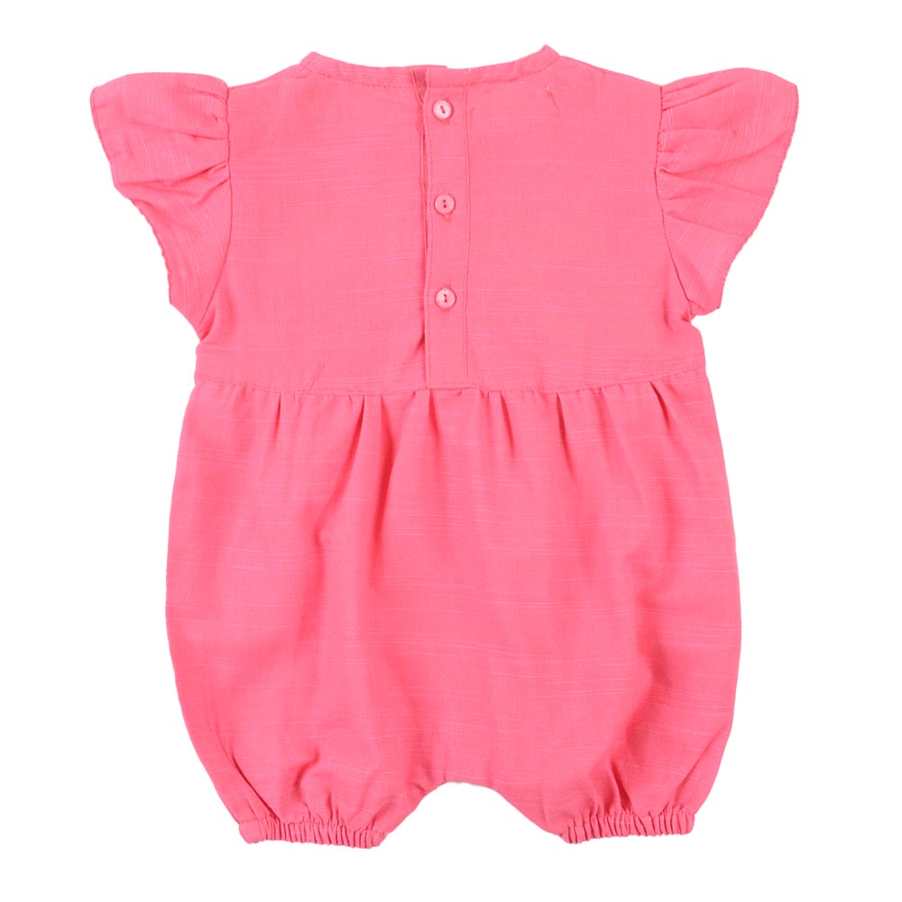 Infant Girls Woven Romper Flower EMB - Pink