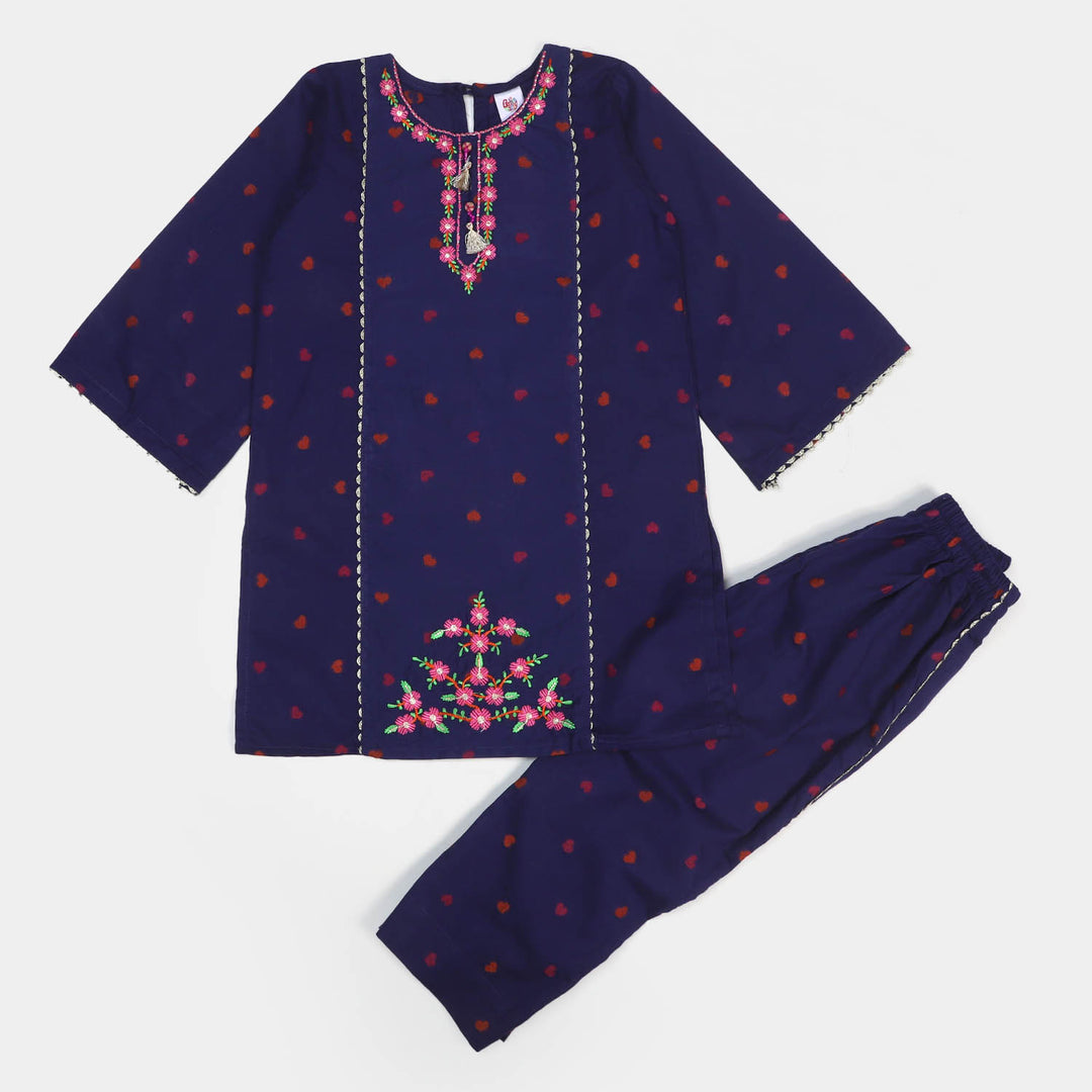 Girls Jacquard 2 Pcs Suit Heart To Heart - Navy