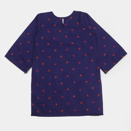 Girls Jacquard 2 Pcs Suit Heart To Heart - Navy