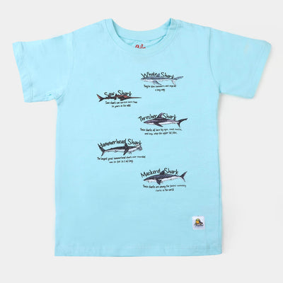 Boys Jersey Round Neck T-Shirt Shark - Sky Blue