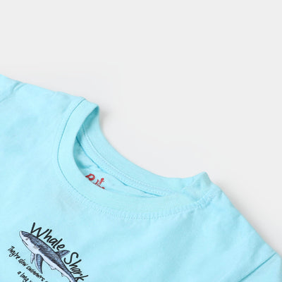 Boys Jersey Round Neck T-Shirt Shark - Sky Blue