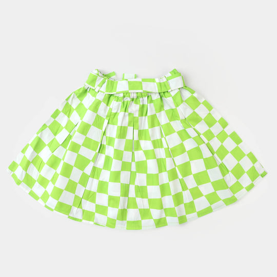 Girls Cotton Casual Skirt Check | Green