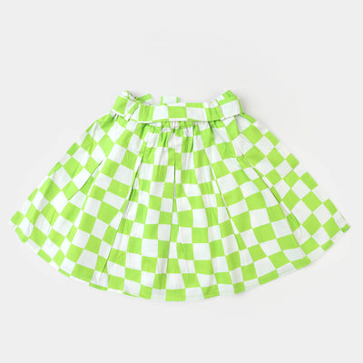 Girls Cotton Casual Skirt Check | Green