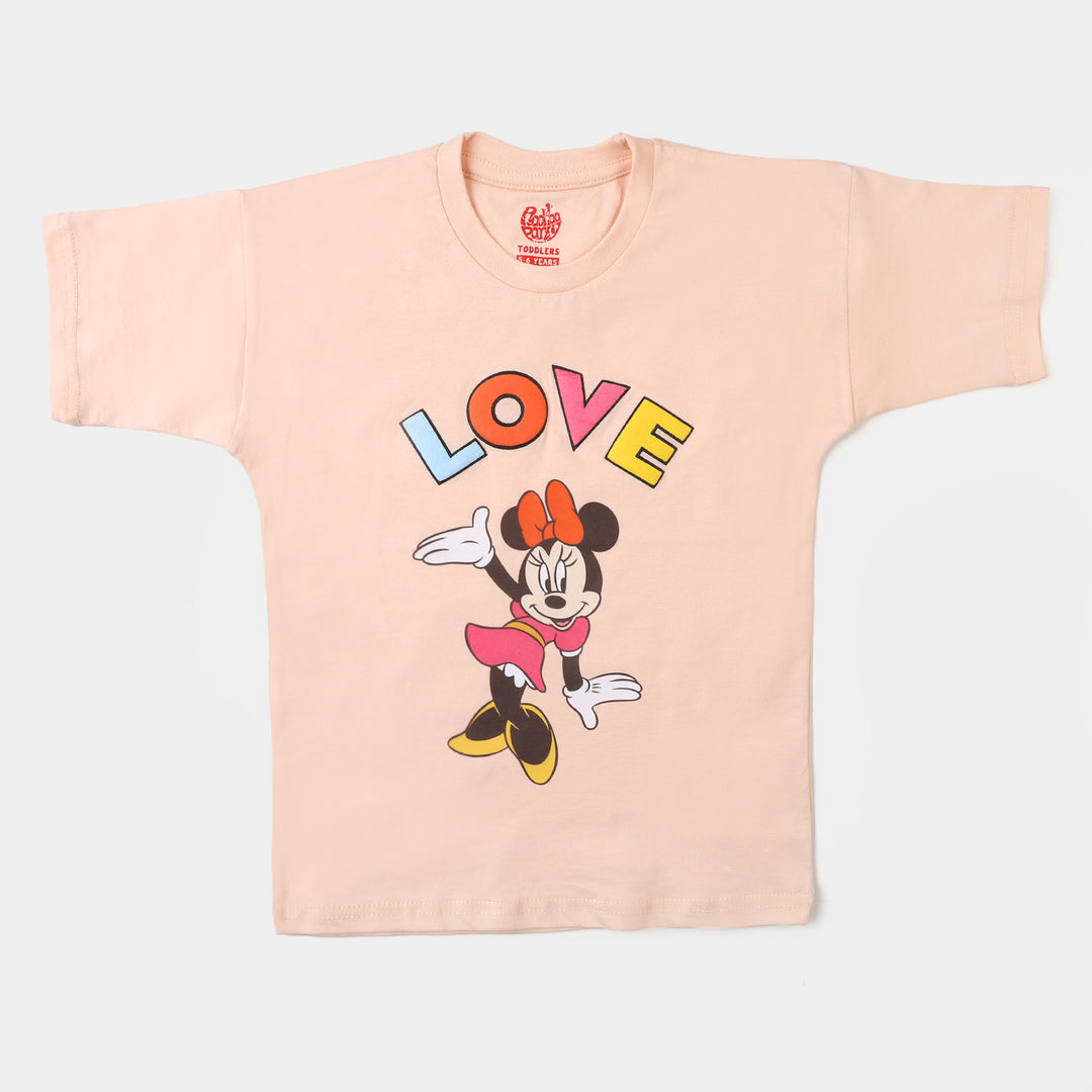 Girls Cotton T-Shirt  Love | Pale Peach