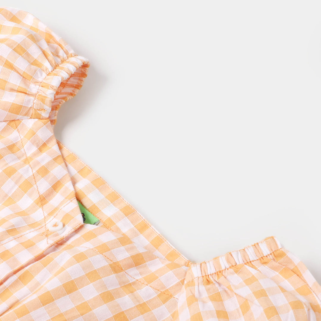 Infant Girls Woven Cotton 2Pcs Suit Checks Bow - Orange