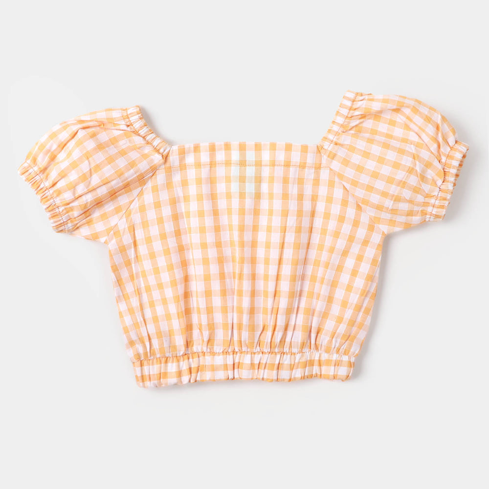 Infant Girls Woven Cotton 2Pcs Suit Checks Bow - Orange