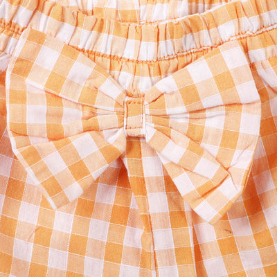 Infant Girls Woven Cotton 2Pcs Suit Checks Bow - Orange