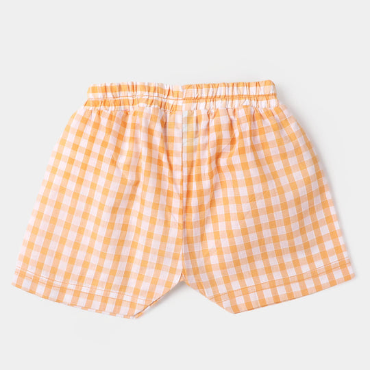 Infant Girls Woven Cotton 2Pcs Suit Checks Bow - Orange