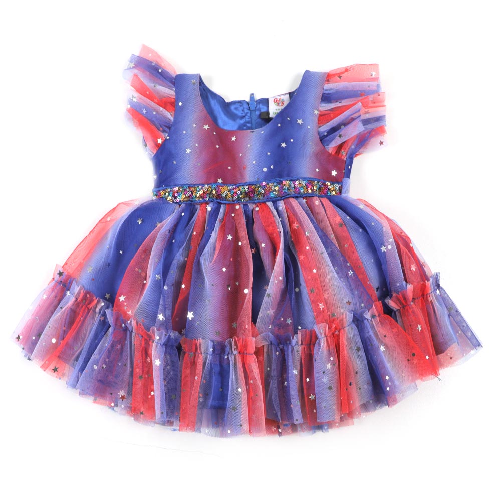 Infant Girls Fancy Frock Shimmer Stars - Multi