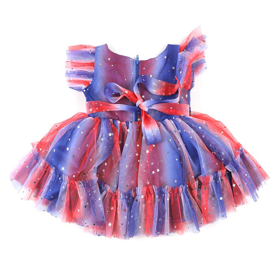 Infant Girls Fancy Frock Shimmer Stars - Multi