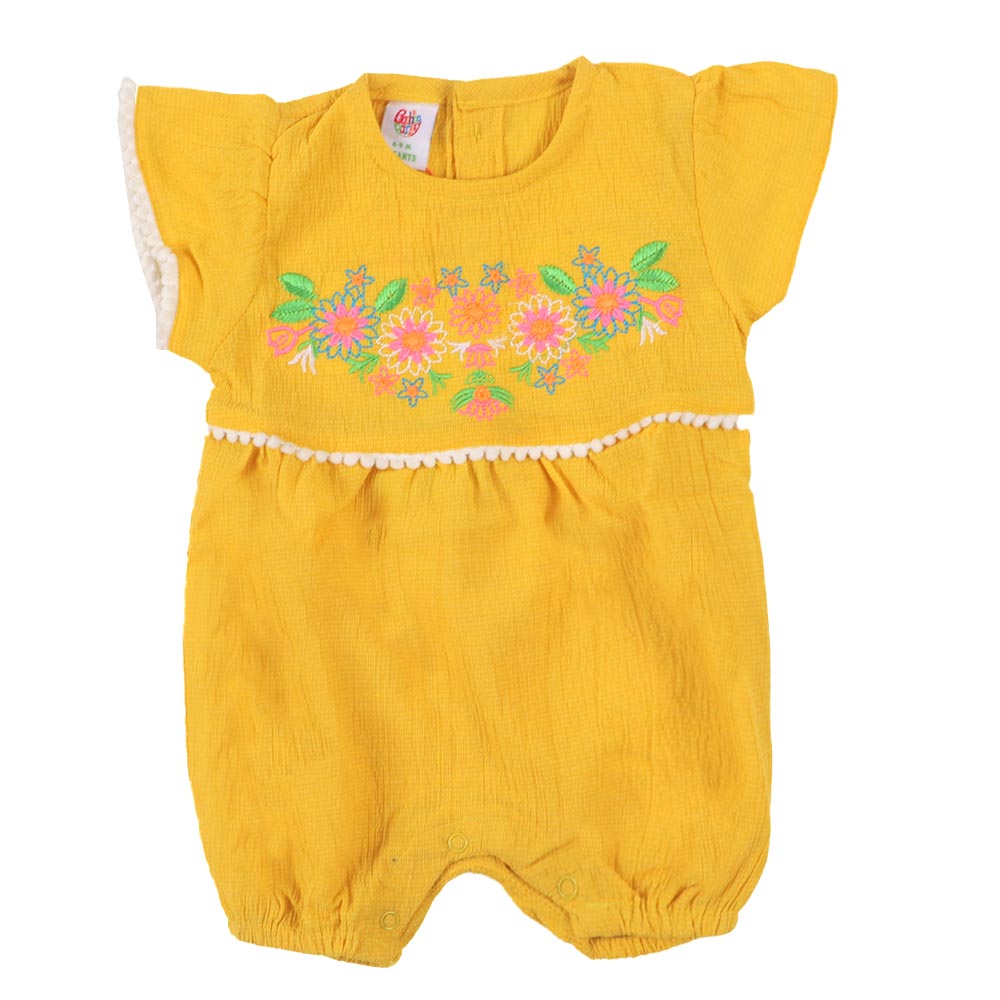 Infant Girls Woven Romper Flower EMB - Yellow