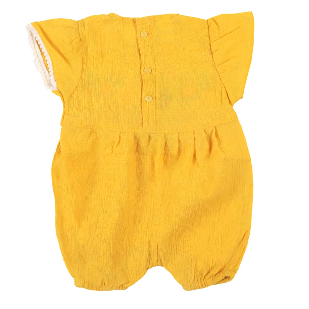 Infant Girls Woven Romper Flower EMB - Yellow