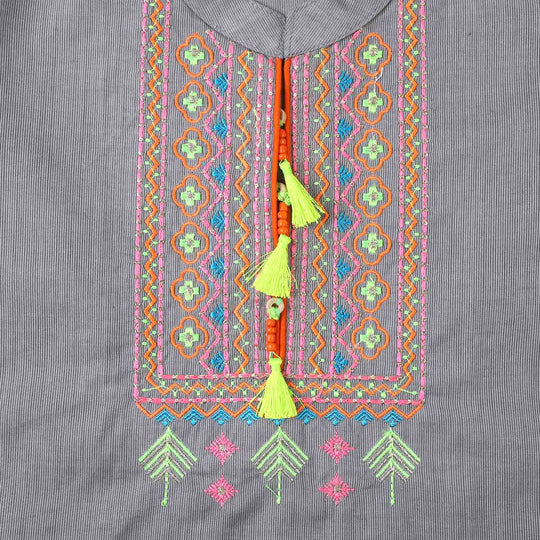 Girls Cotton Embroidered Kurti Delight | GREY