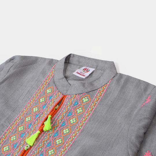 Girls Cotton Embroidered Kurti Delight | GREY