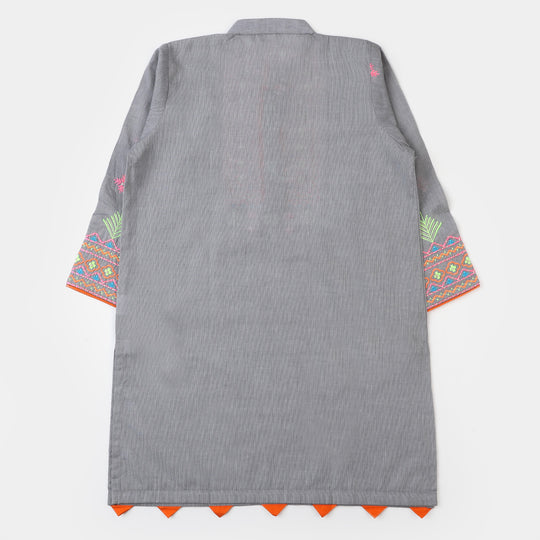 Girls Cotton Embroidered Kurti Delight | GREY