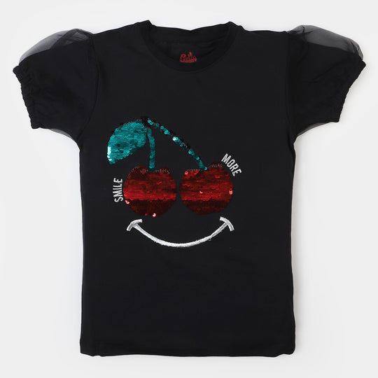 Girls T-Shirt H/S Cherry - Black