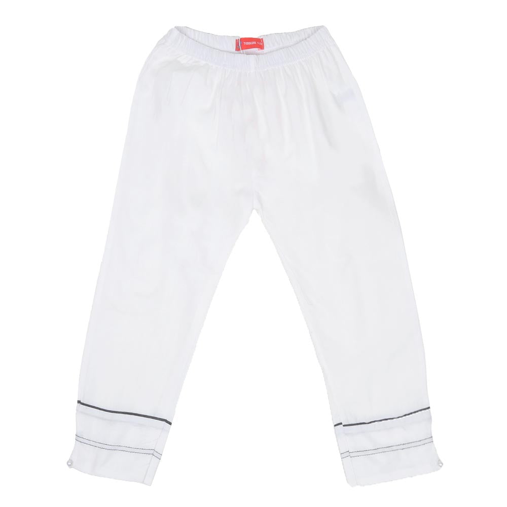 Girls Trouser Pearl Button - White