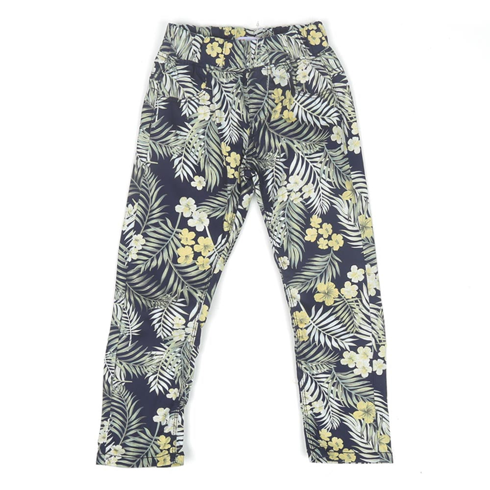 Girls Cotton Jegging Printed - Black