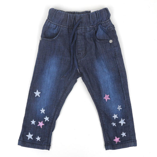 Infant Girls Pant Denim Stars Emb - Navy Blue