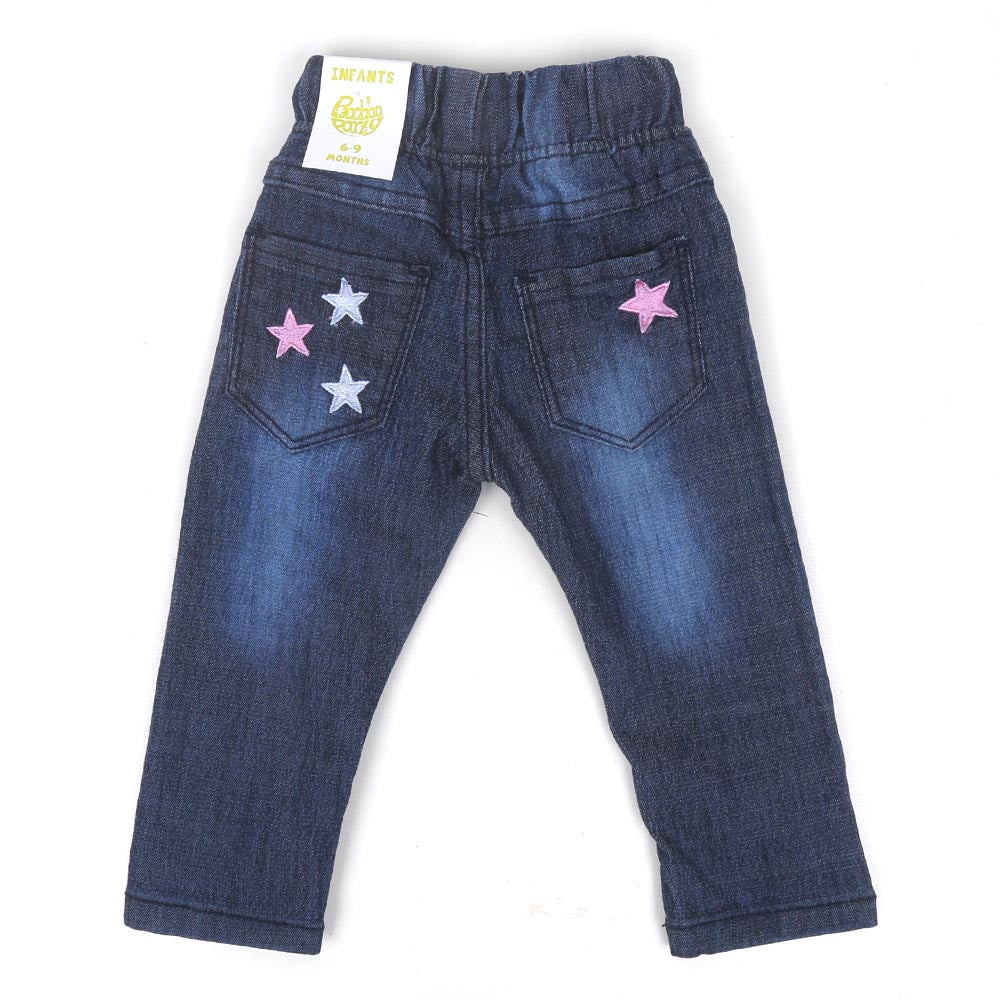 Infant Girls Pant Denim Stars Emb - Navy Blue