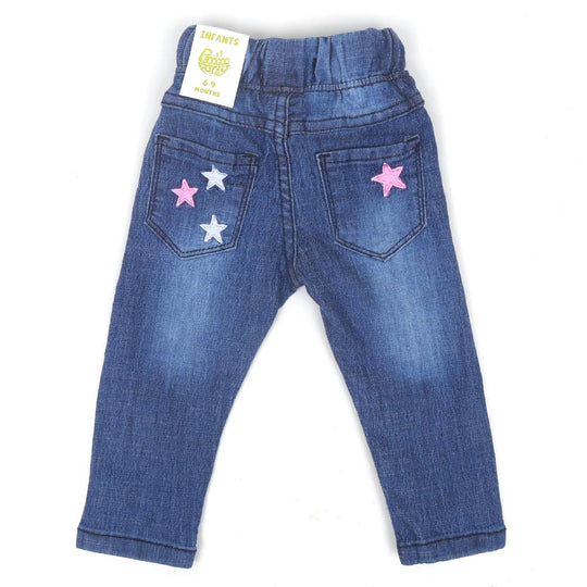 Infant Girls Pant Denim Stars Emb - Mid Blue