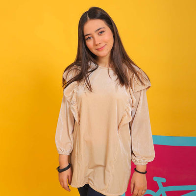 Luxe Velvet Top For Girls -Beige