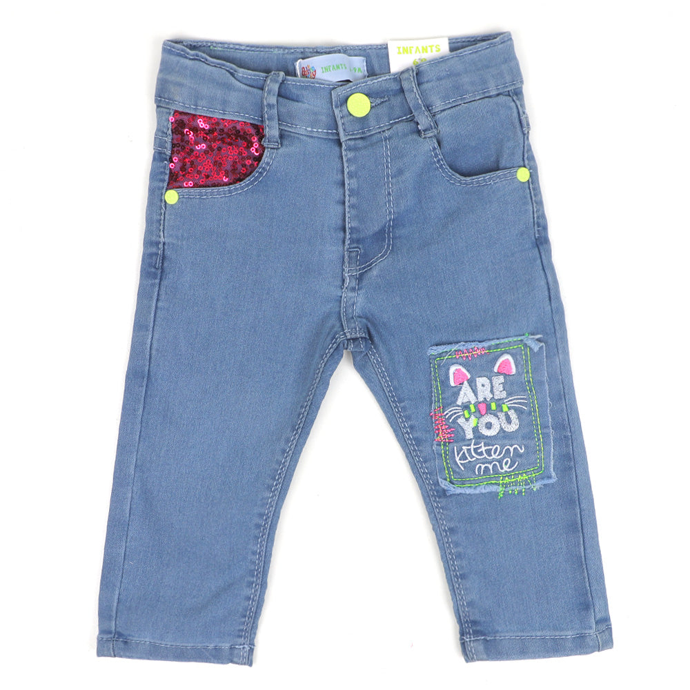 Infant Girls Pant Denim Kitten me Emb - Ice Blue