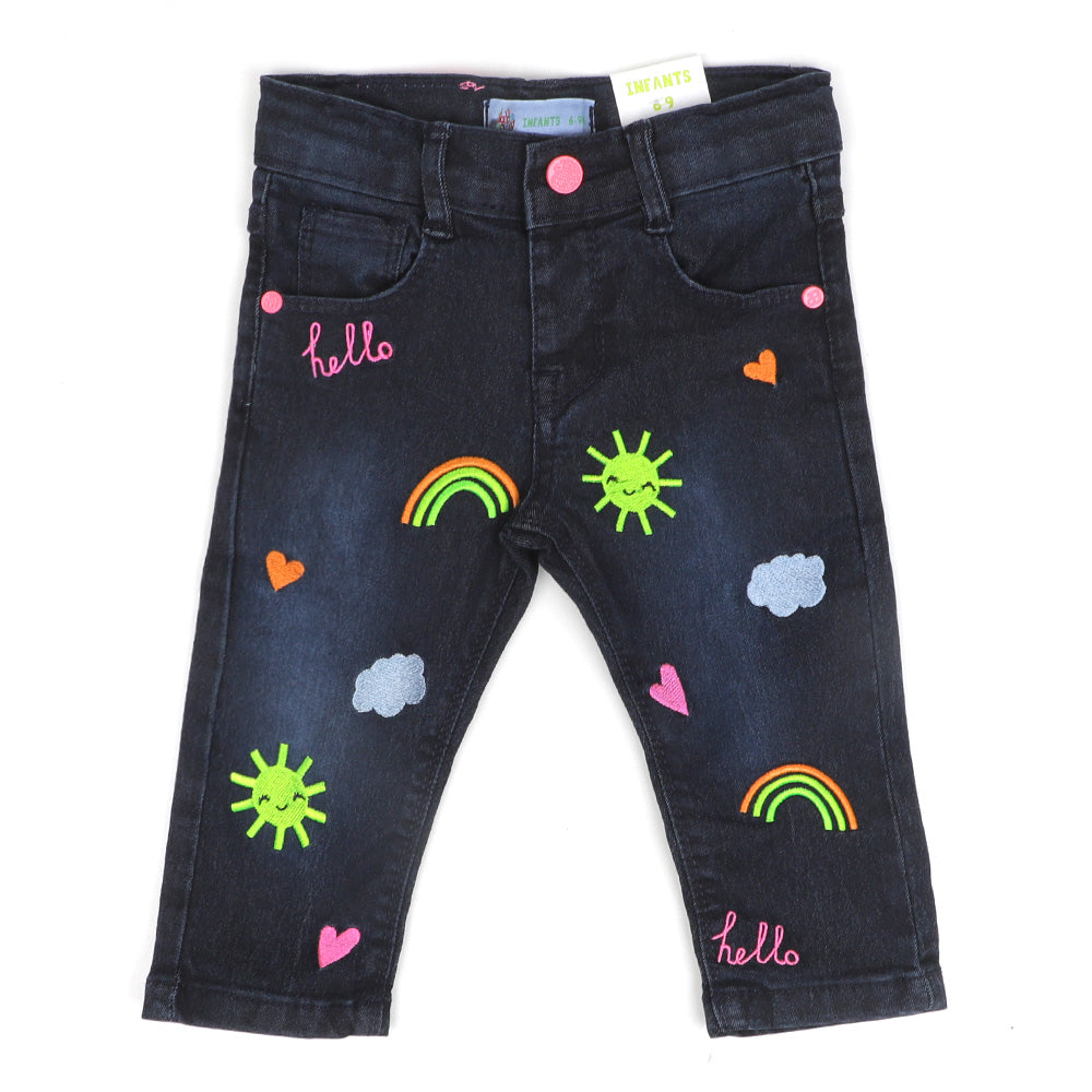 Infants Girls Pant Denim AOE Rainbow - Navy Blue