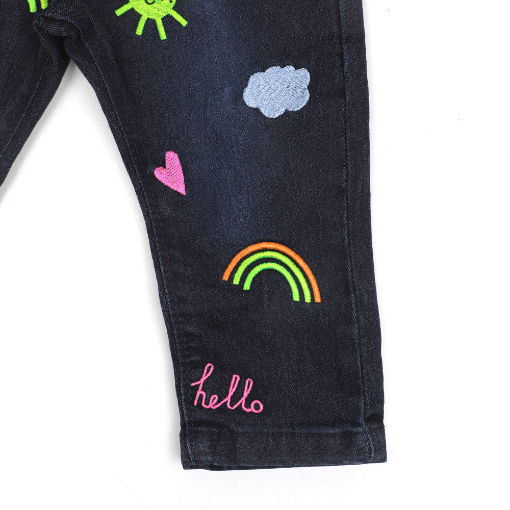 Infants Girls Pant Denim AOE Rainbow - Navy Blue