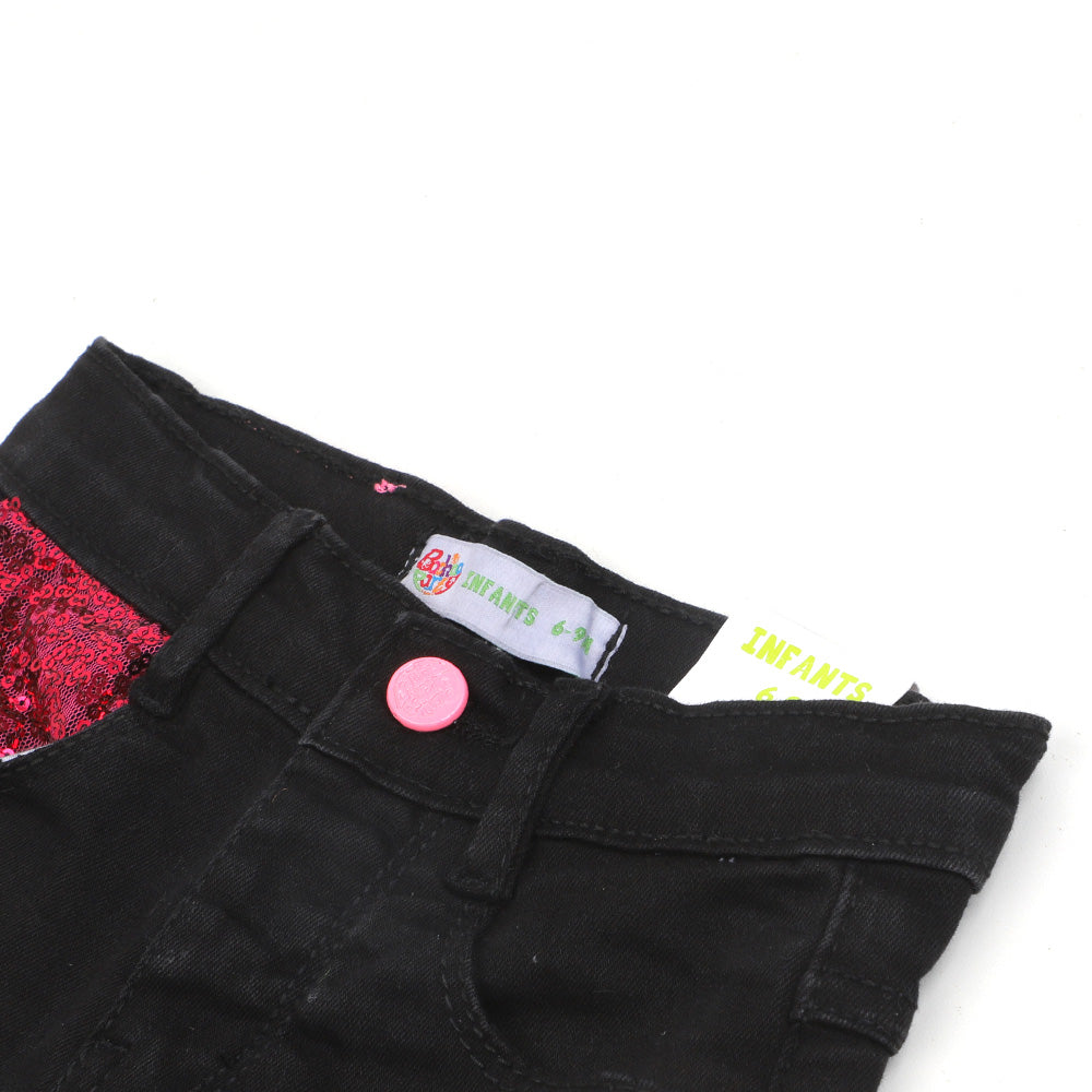 Infant Girls Pant Denim Kitten me Emb - BLACK