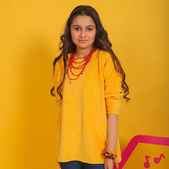 Crushed Velvet Top For Girls - Yellow