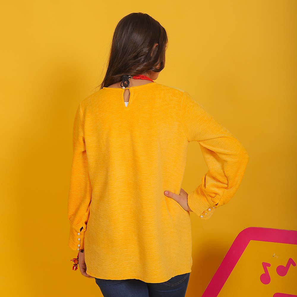 Crushed Velvet Top For Girls - Yellow