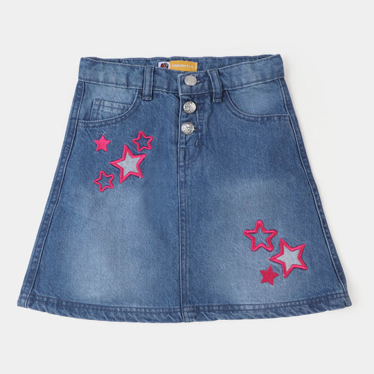 Girls Denim Skirt Reverse Star - Mid Blue