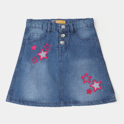 Girls Denim Skirt Reverse Star - Mid Blue