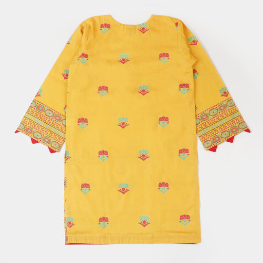 Girls Cotton Digital Print Kurti Flower Maze - Yellow