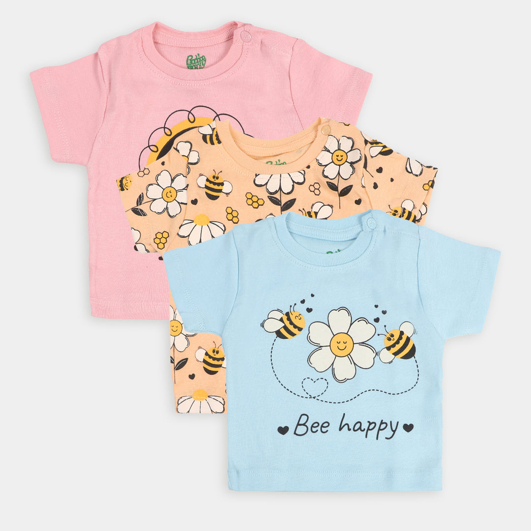 Infant Girls T-Shirt 3Pcs Be Happy - Multi