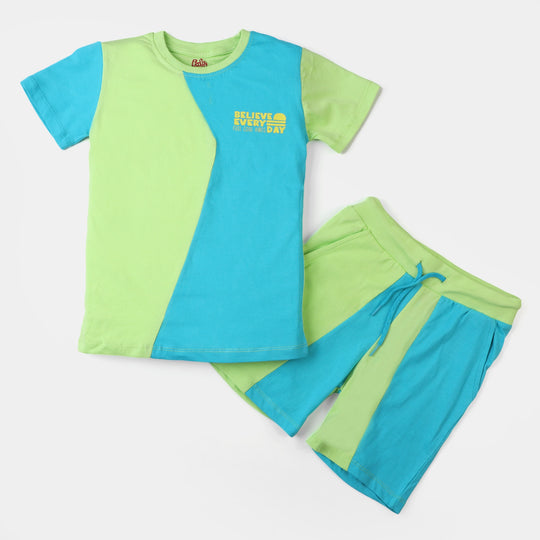 Boys Cotton 2Pcs Suit Cool Vibes - Blue/Green