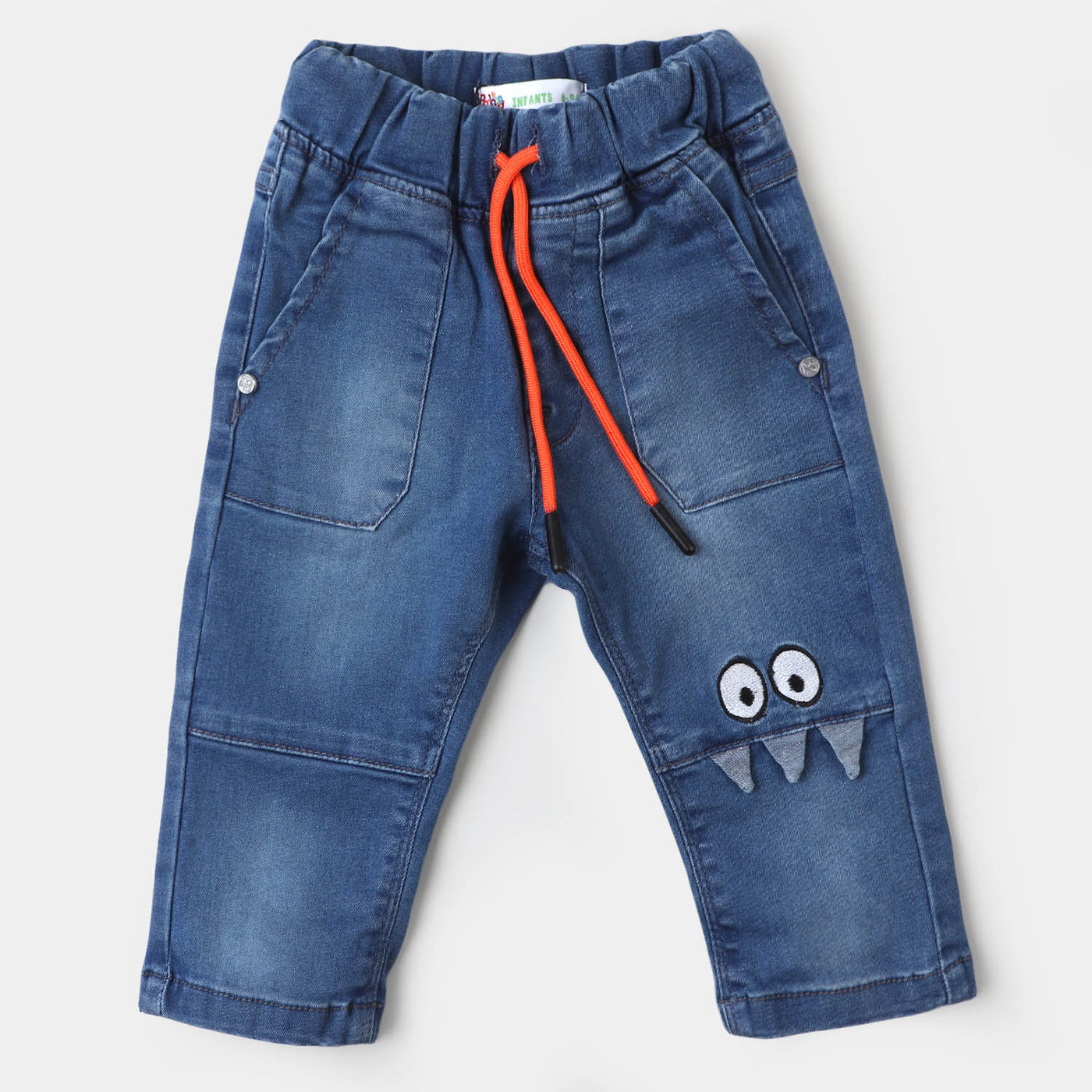 Infant Boys Denim Pant Monster - Mid Blue