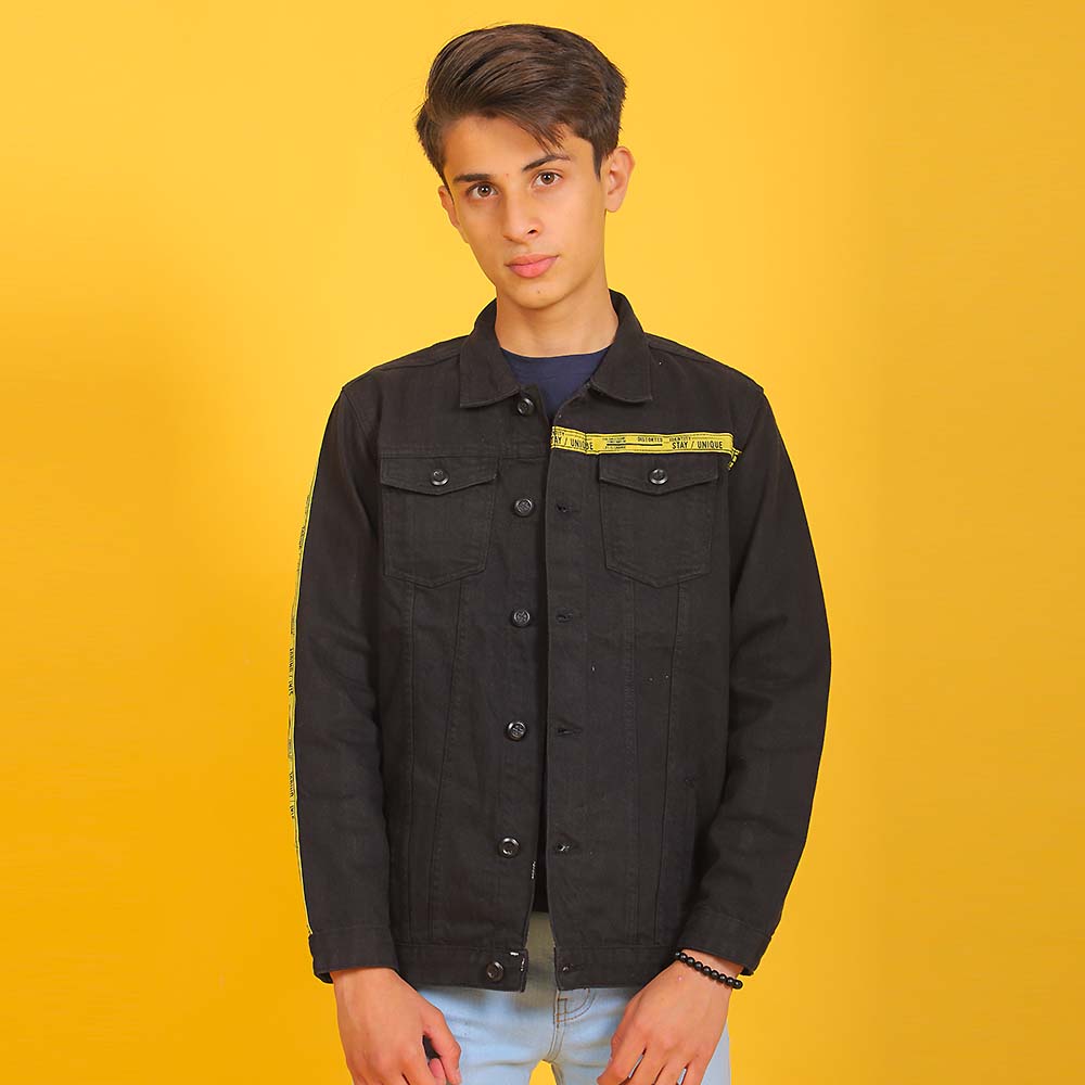 Stay Unique Denim Jacket For Boys - Black