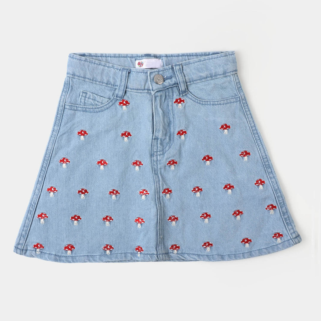 Infant Girls Denim Skirt Mushrooms - Ice Blue