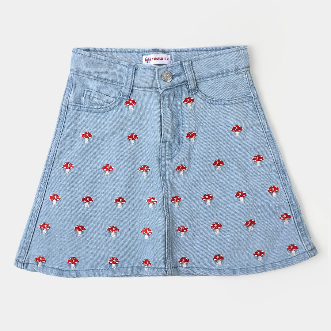 Girls Denim Skirt Mushrooms - Ice Blue