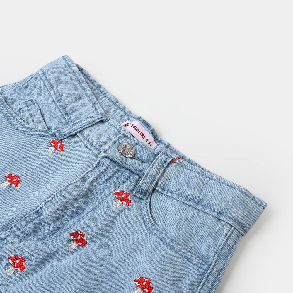 Girls Denim Skirt Mushrooms - Ice Blue