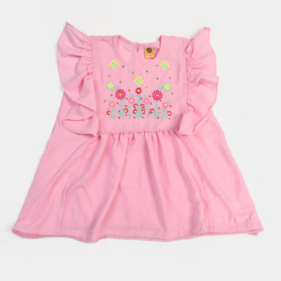 Girls Viscose Embroidered Top Sequence - Pink