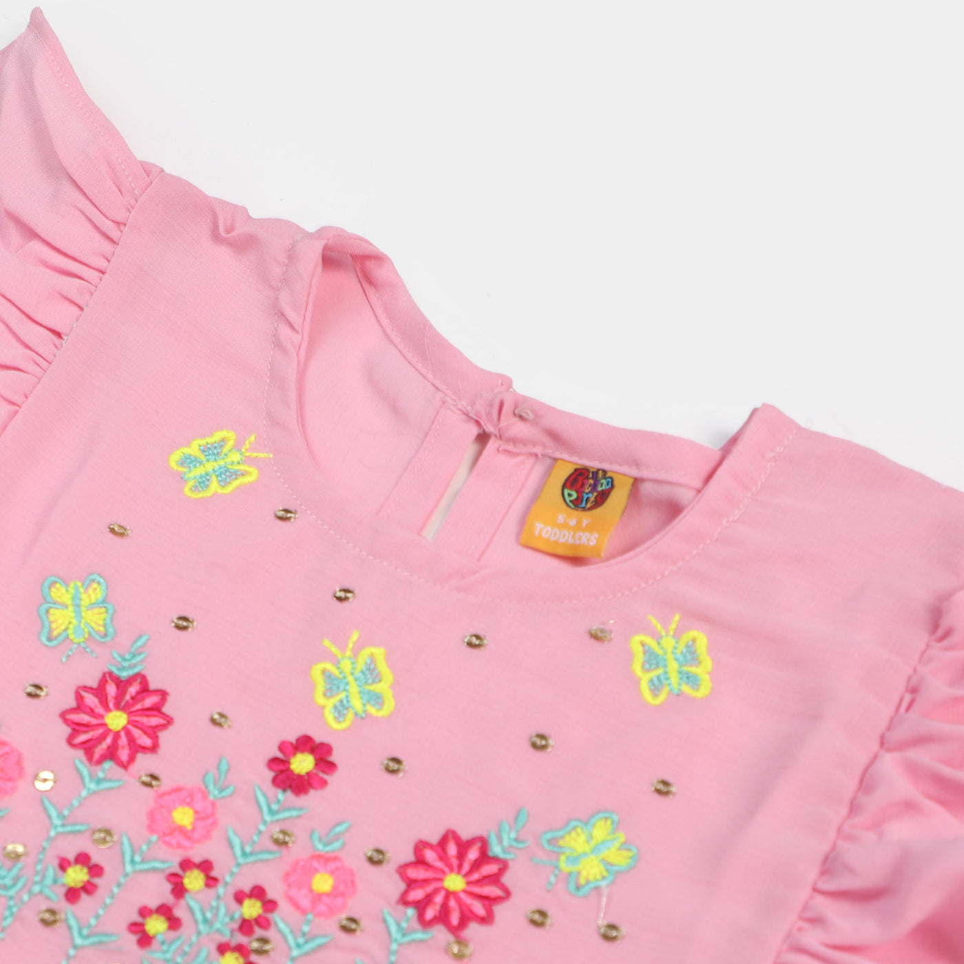 Girls Viscose Embroidered Top Sequence - Pink