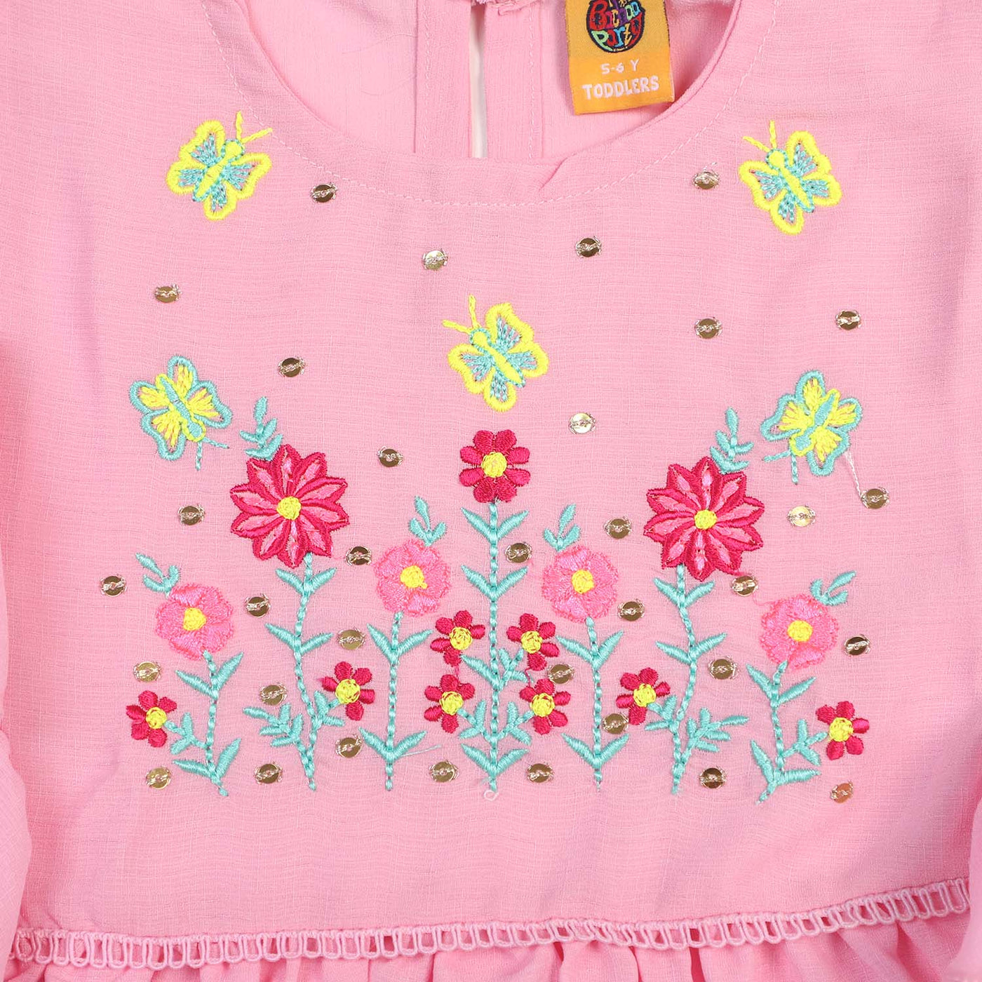 Girls Viscose Embroidered Top Sequence - Pink